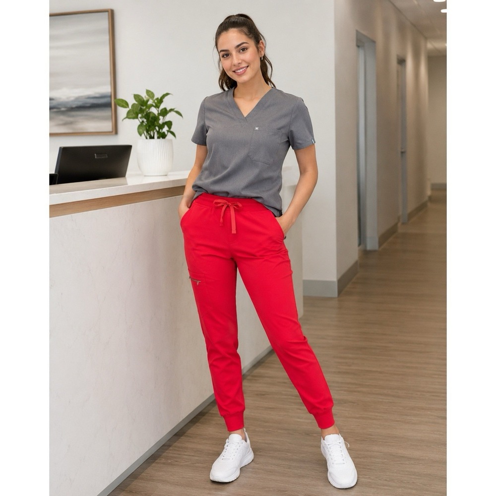 Figs Womens Size XS Zamora Jogger Scrub Pants Red 6 Pockets